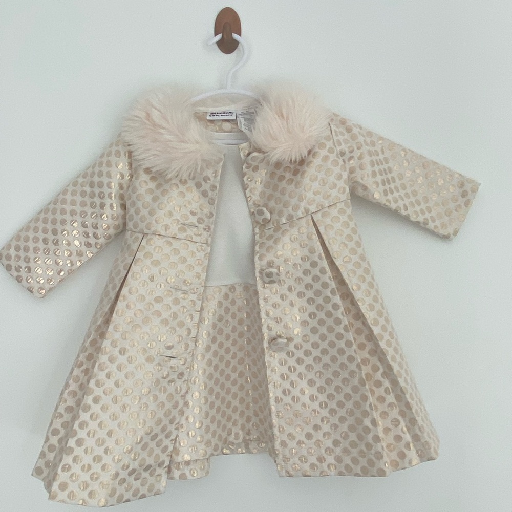 Cream and Gold dress with trench Coat toddler girls size 18month